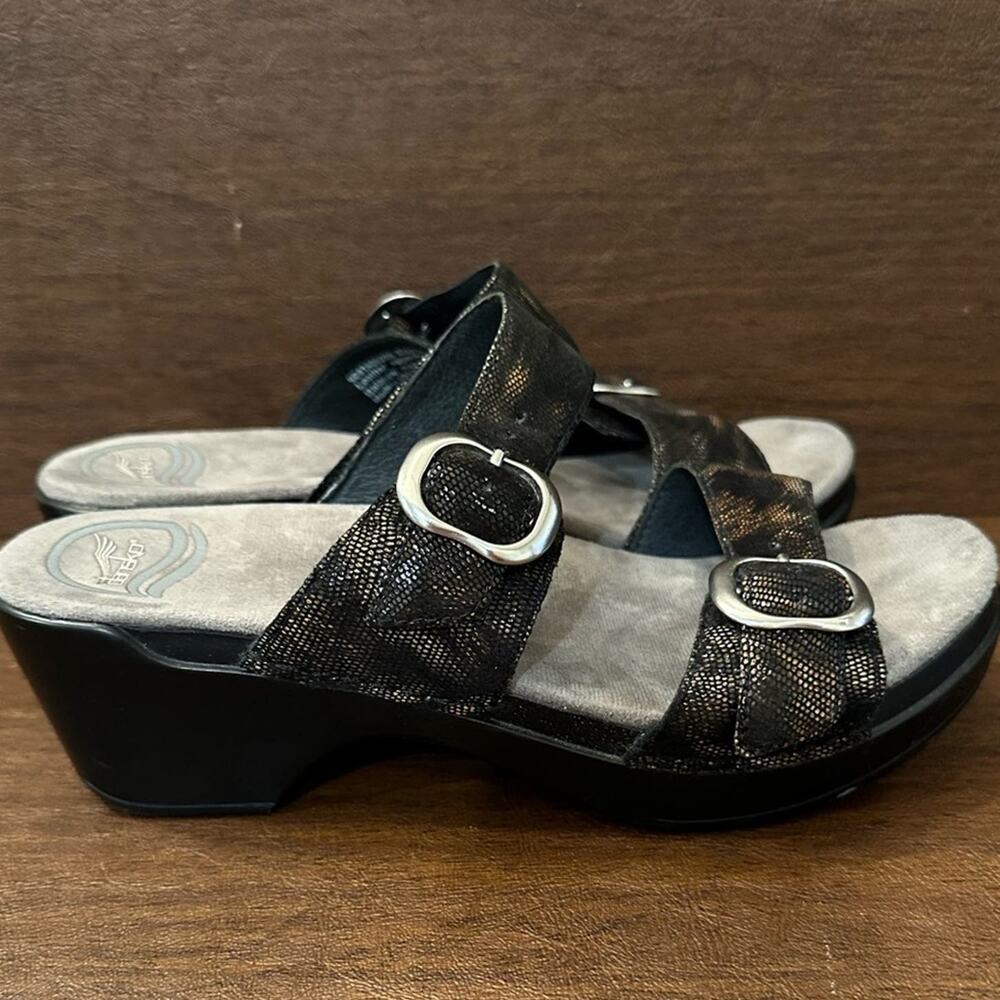 DANSKO Sophie Women's Black/Brown Python Slide Platform Sandals Size 6.5 -7 (37)